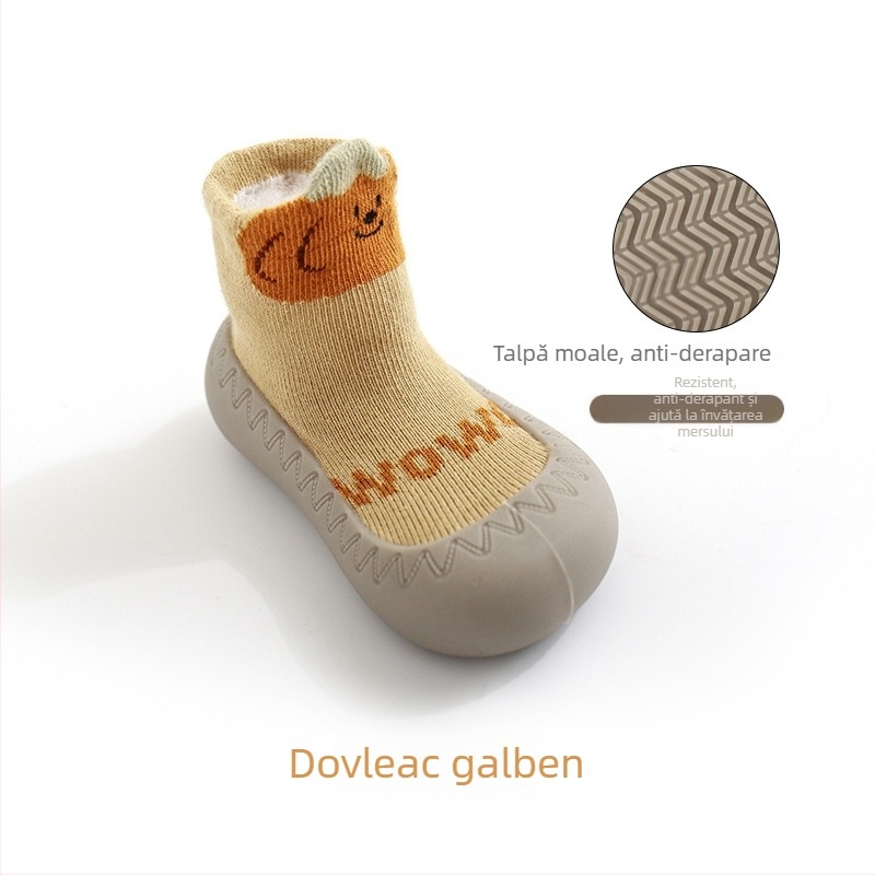 Pantofi interior pentru bebeluși și copii mici: anti-alunecare, impermeabili, respirabili, talpă din cauciuc moale; partea superioară din bumbac pieptănat; pentru 12–36 de luni