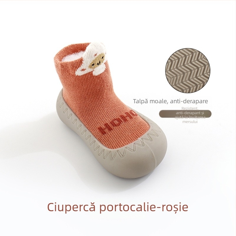 Pantofi interior pentru bebeluși și copii mici: anti-alunecare, impermeabili, respirabili, talpă din cauciuc moale; partea superioară din bumbac pieptănat; pentru 12–36 de luni