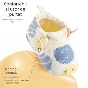 Pantofi pentru bebeluși cu șosete 12-36 luni – Primăvară-Toamnă, Parte superioară din bumbac, Respirabil, Antiderapant, Închidere elastică