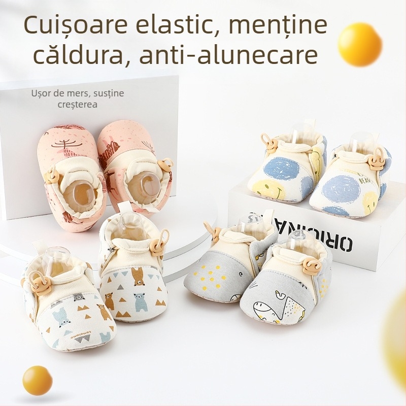 Pantofi pentru bebeluși cu șosete 12-36 luni – Primăvară-Toamnă, Parte superioară din bumbac, Respirabil, Antiderapant, Închidere elastică
