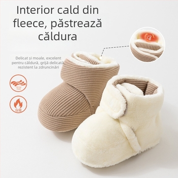 Pantofi-șosete pentru bebeluși cu Velcro, exterior din fleece coral/polar fleece, talpă complexă, vârsta 6–12 luni
