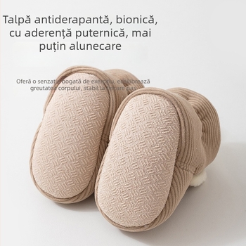 Pantofi-șosete pentru bebeluși cu Velcro, exterior din fleece coral/polar fleece, talpă complexă, vârsta 6–12 luni