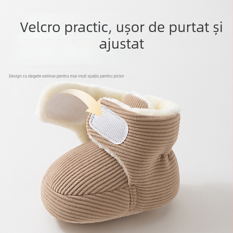 Pantofi-șosete pentru bebeluși cu Velcro, exterior din fleece coral/polar fleece, talpă complexă, vârsta 6–12 luni