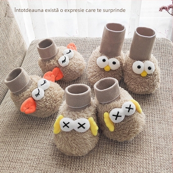 Încălțăminte pentru bebeluși cu căptușeală fleece, încălțăminte de iarnă caldă, talpă din material compozit, design desen animat, pentru 6–12 luni