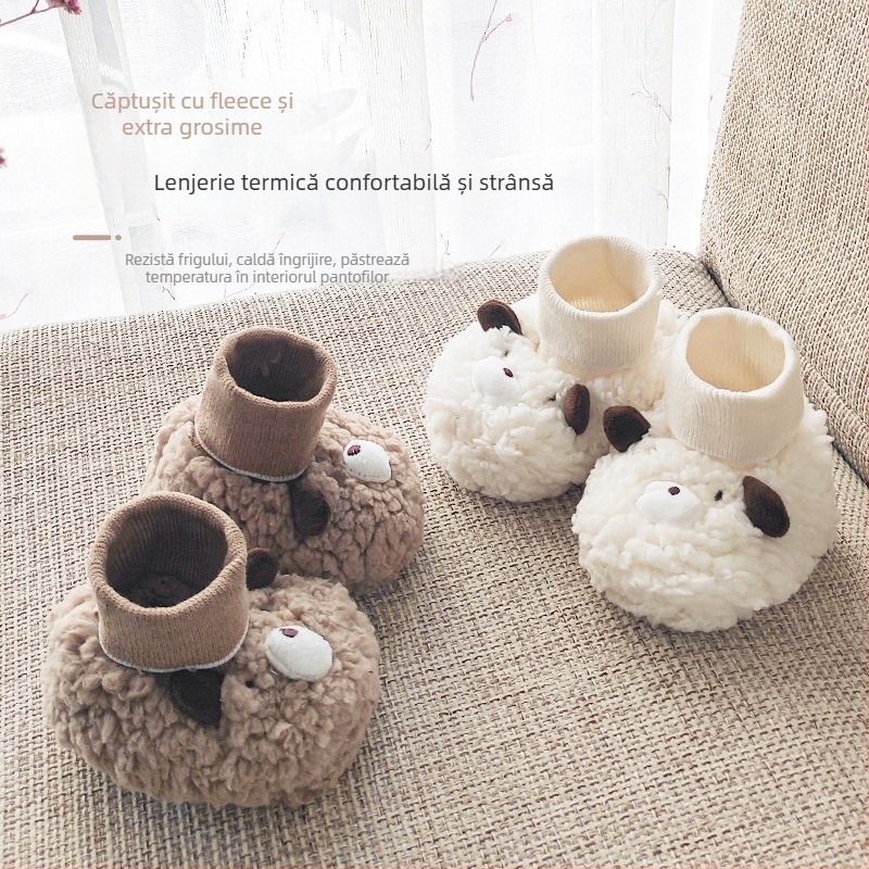 Încălțăminte pentru bebeluși cu căptușeală fleece, încălțăminte de iarnă caldă, talpă din material compozit, design desen animat, pentru 6–12 luni