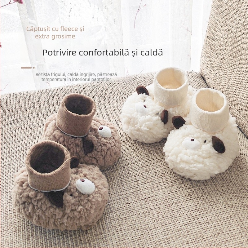 Încălțăminte pentru bebeluși cu căptușeală fleece, încălțăminte de iarnă caldă, talpă din material compozit, design desen animat, pentru 6–12 luni