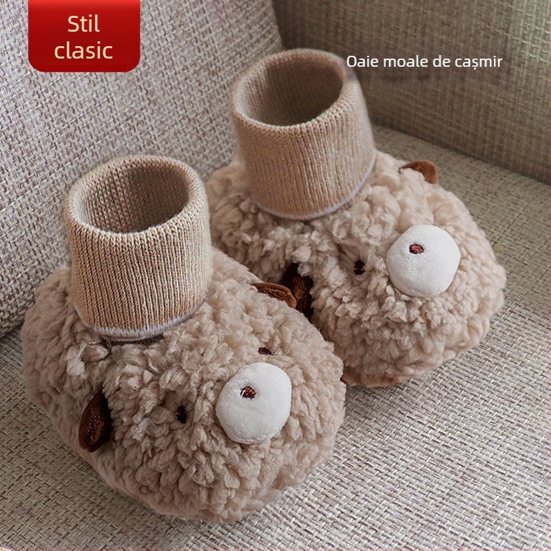 Încălțăminte pentru bebeluși cu căptușeală fleece, încălțăminte de iarnă caldă, talpă din material compozit, design desen animat, pentru 6–12 luni