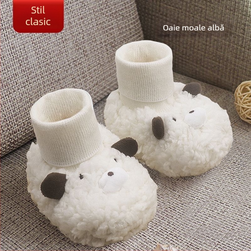 Încălțăminte pentru bebeluși cu căptușeală fleece, încălțăminte de iarnă caldă, talpă din material compozit, design desen animat, pentru 6–12 luni