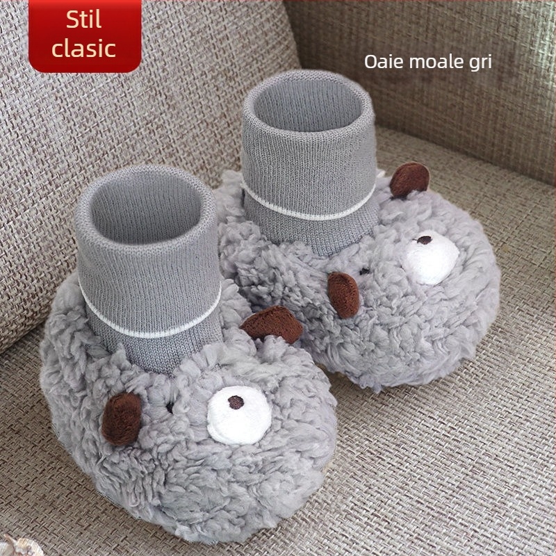 Încălțăminte pentru bebeluși cu căptușeală fleece, încălțăminte de iarnă caldă, talpă din material compozit, design desen animat, pentru 6–12 luni