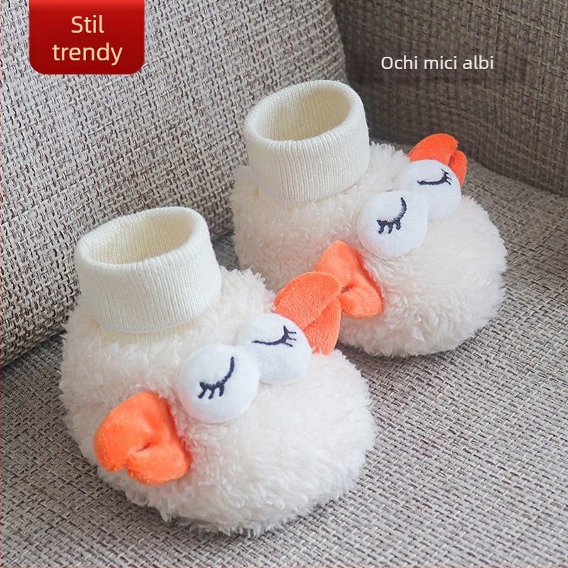 Încălțăminte pentru bebeluși cu căptușeală fleece, încălțăminte de iarnă caldă, talpă din material compozit, design desen animat, pentru 6–12 luni