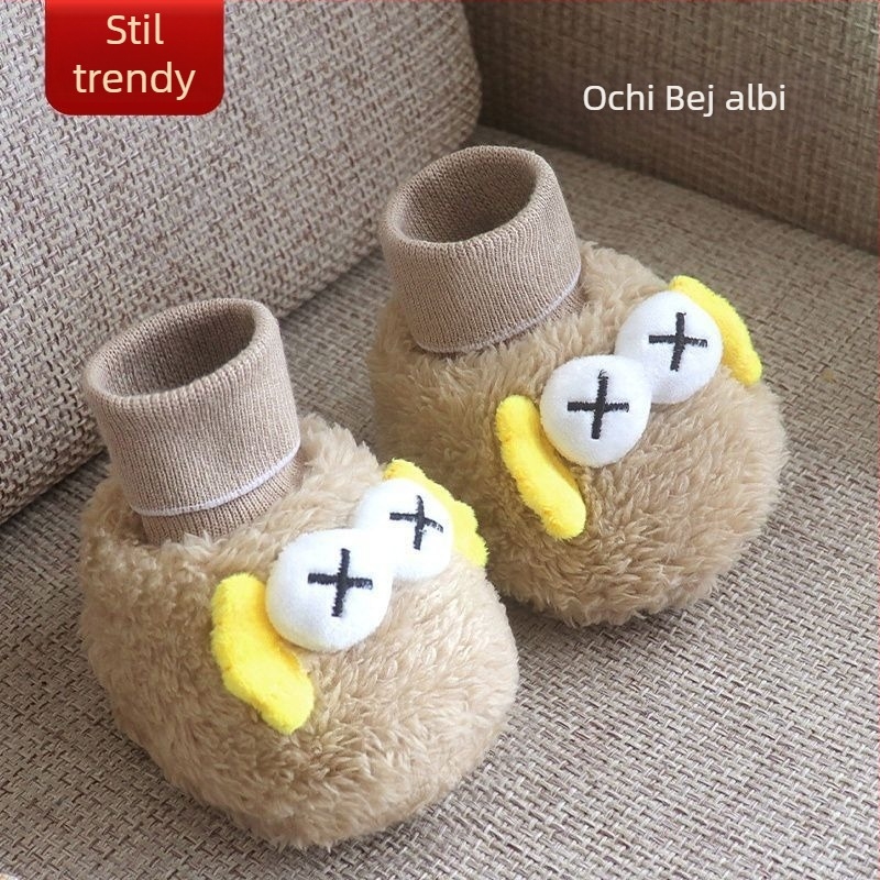 Încălțăminte pentru bebeluși cu căptușeală fleece, încălțăminte de iarnă caldă, talpă din material compozit, design desen animat, pentru 6–12 luni