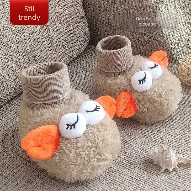 Încălțăminte pentru bebeluși cu căptușeală fleece, încălțăminte de iarnă caldă, talpă din material compozit, design desen animat, pentru 6–12 luni