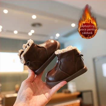 Cizme din piele pentru copii, partea superioară din microfibră, căptușeală velur, fermoar lateral, 12-36 luni