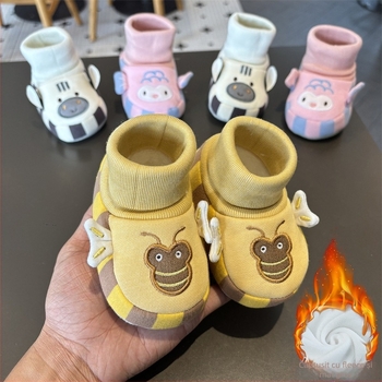 Pantofi de iarnă pentru bebeluți, cu căptușeală din fleece, parte superioară din velur, branț EVA, talpă PVC anti-derapant
