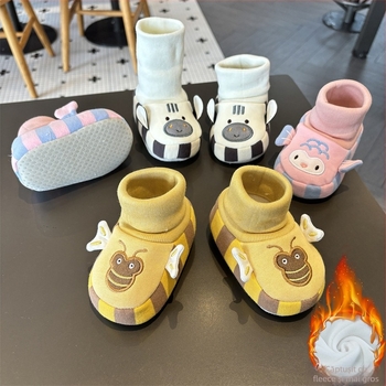 Pantofi de iarnă pentru bebeluți, cu căptușeală din fleece, parte superioară din velur, branț EVA, talpă PVC anti-derapant