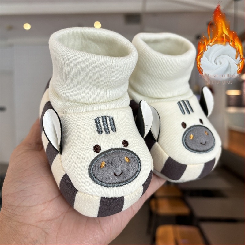 Pantofi de iarnă pentru bebeluți, cu căptușeală din fleece, parte superioară din velur, branț EVA, talpă PVC anti-derapant