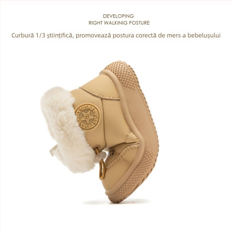 Ghete de iarnă pentru copii mici, căptușite cu fleece, din microfibră, impermeabile, antiderapante, înalte, fermoar lateral, pentru 12–36 luni