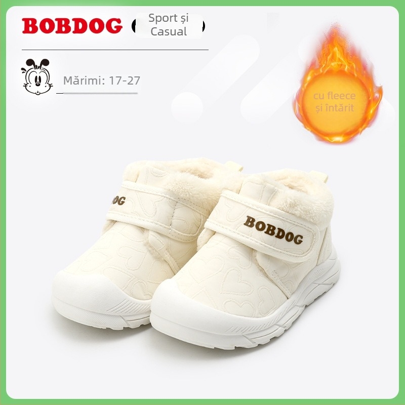Pantofi de iarnă pentru copii cu căptușeală de fleece – unisex, închidere Velcro, talpă joasă, exterior din material nețesut, 12–36 luni