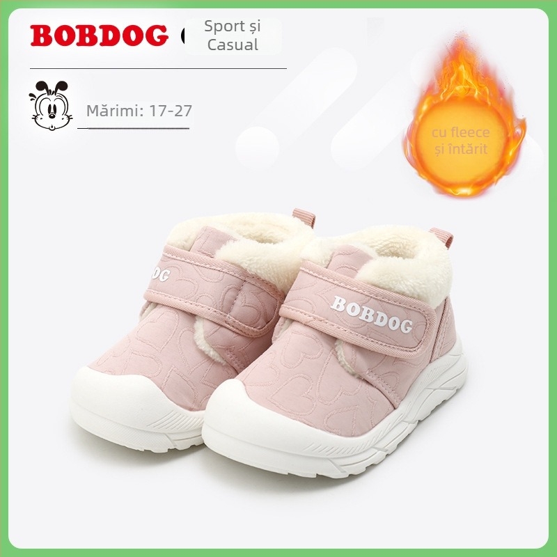 Pantofi de iarnă pentru copii cu căptușeală de fleece – unisex, închidere Velcro, talpă joasă, exterior din material nețesut, 12–36 luni