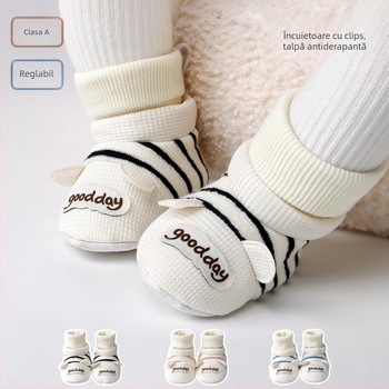 Pantofi cu șosete pentru bebeluși, talpă PVC, partea superioară din bumbac, antiderapant, respirabil, păstrează căldura (6-12 luni)