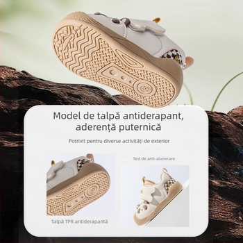 Încălțăminte pentru copii pentru mers – unisex, partea superioară din piele microfibră, respirantă, antiderapantă, model cartoon, vârsta 12–36 luni, toamnă 2025