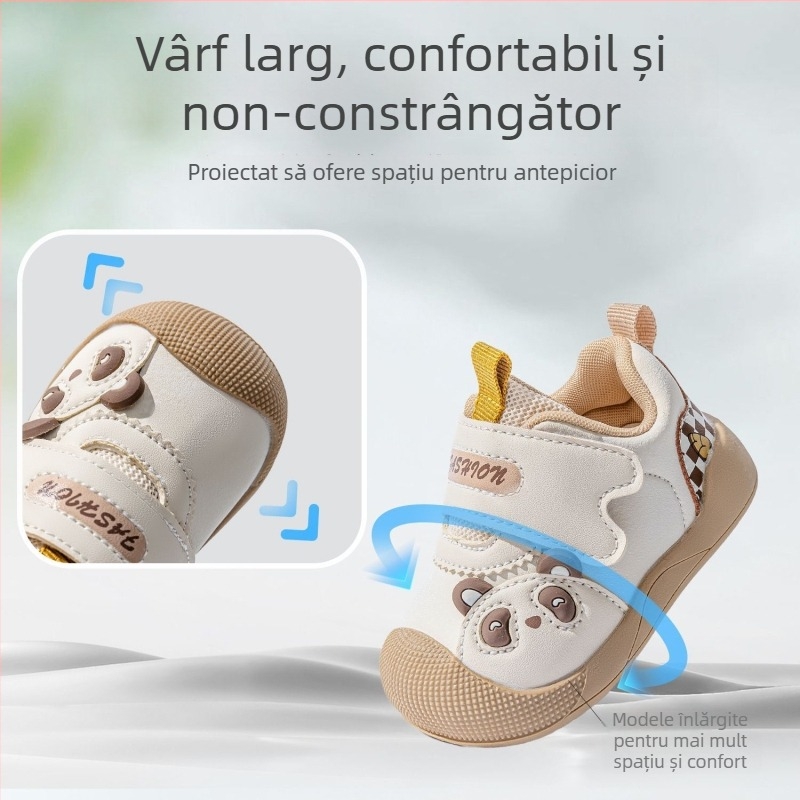 Încălțăminte pentru copii pentru mers – unisex, partea superioară din piele microfibră, respirantă, antiderapantă, model cartoon, vârsta 12–36 luni, toamnă 2025