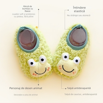 Pantofi interior pentru copii mici, talpă moale, antiderapant, căptuțiți cu fleece, închidere elastică