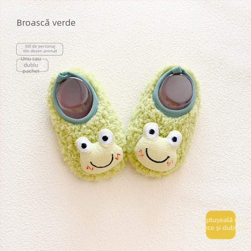 Pantofi interior pentru copii mici, talpă moale, antiderapant, căptuțiți cu fleece, închidere elastică