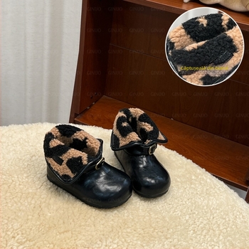 Ghete din piele pentru fete, căptușite cu fleece, închidere Velcro, talpă groasă, botine de iarnă pentru 6–36 de luni