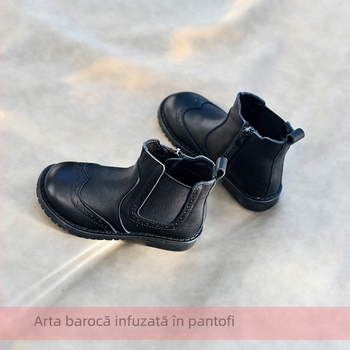 Ghete Martin pentru copii, din piele de vițel, talpă din cauciuc, stil prințesă, fermoar lateral, înălțime joasă