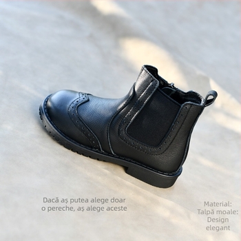 Ghete Martin pentru copii, din piele de vițel, talpă din cauciuc, stil prințesă, fermoar lateral, înălțime joasă