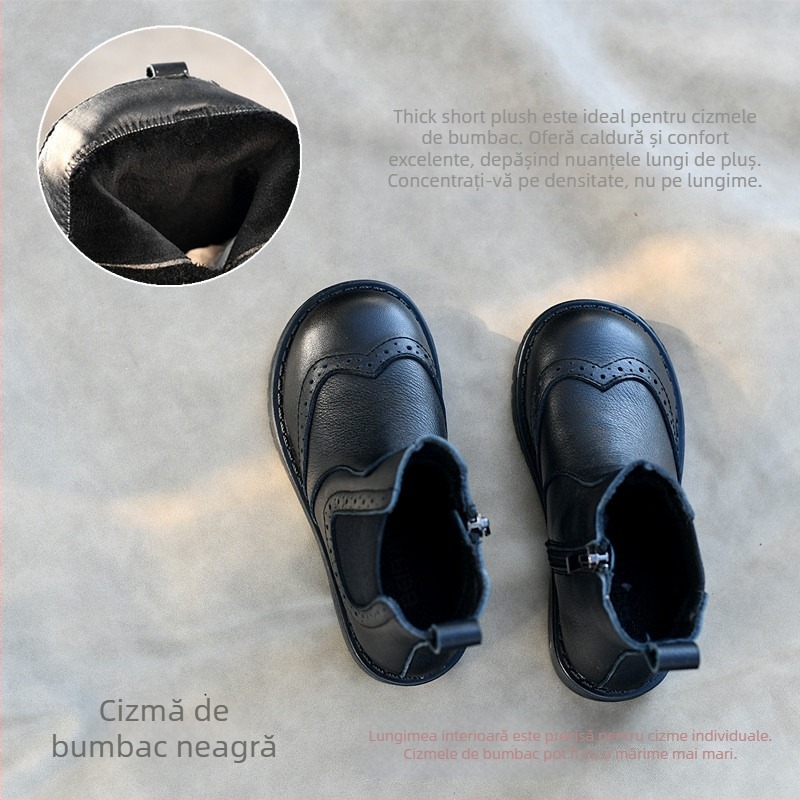 Ghete Martin pentru copii, din piele de vițel, talpă din cauciuc, stil prințesă, fermoar lateral, înălțime joasă