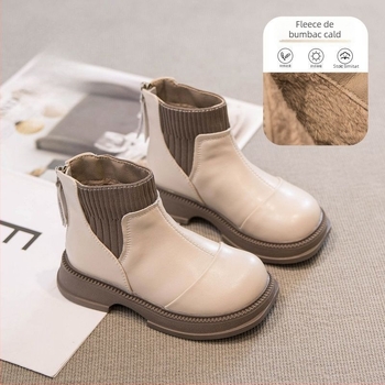 Ghete Martin pentru copii, pentru fete, cu căptușeală fleece, impermeabile, antiderapante, din piele sintetică, talpă PVC