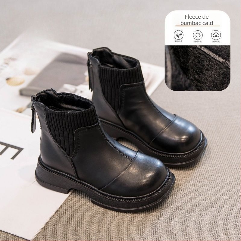 Ghete Martin pentru copii, pentru fete, cu căptușeală fleece, impermeabile, antiderapante, din piele sintetică, talpă PVC