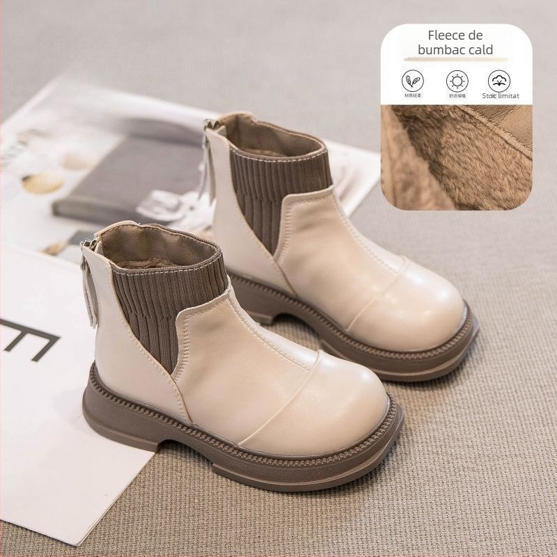 Ghete Martin pentru copii, pentru fete, cu căptușeală fleece, impermeabile, antiderapante, din piele sintetică, talpă PVC