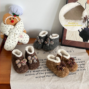 Ghete de zăpadă pentru fete, căptușite cu fleece, fermoar lateral, stil prințesă, mențin căldura