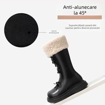 Ghete înalte pentru fete, stil prințesă, exterior PU, căptușite cu blană artificială, talpă din cauciuc, fermoar lateral, încălțăminte de iarnă 2025
