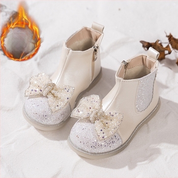 Bocanci Martin pentru fete, fermoar lateral, exterior din piele microfibră, talpă PVC, branț din piele artificială, gleznă joasă