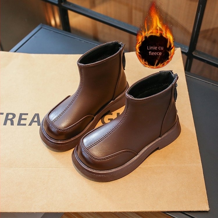 Ghete Martin pentru copii, exterior din piele microfibră, închidere cu Velcro, talpă din blană artificială, încălțăminte de toamnă-iarna