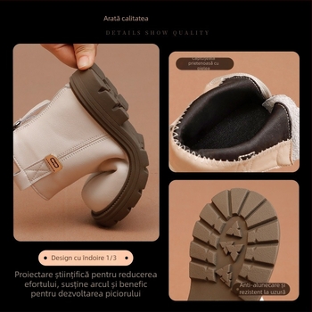 Ghete Martin pentru fete, căptușite cu fleece, fermoar pe spate, branț EVA, talpă din cauciuc, glezna joasă, culoare solidă, pentru fete 4–16 ani, lansare toamnă 2025