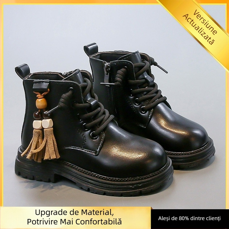 Ghete Martin pentru fete, exterior din piele de microfibră, înălțime până la gambe, talpă din cauciuc, fermoar lateral, model desen animat