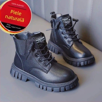 Ghetuțe de iarnă pentru copii 1–3 ani, partea superioară din split leather, talpă din cauciuc sintetic, stil minimalist, lansare în primăvara 2024