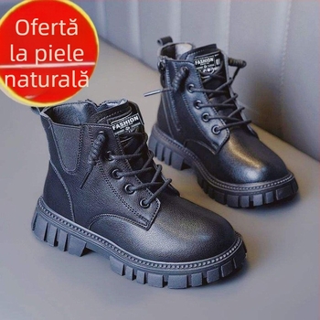 Ghetuțe de iarnă pentru copii 1–3 ani, partea superioară din split leather, talpă din cauciuc sintetic, stil minimalist, lansare în primăvara 2024