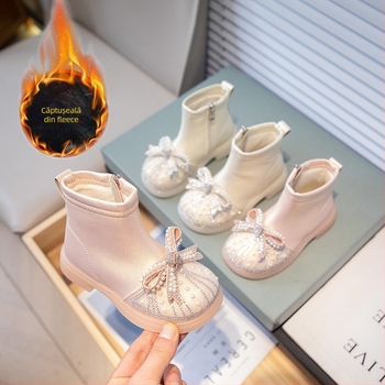 Botosei Martin pentru fete, piele artificială, talpă din cauciuc, căptușeală PU, înălțime joasă a tubului