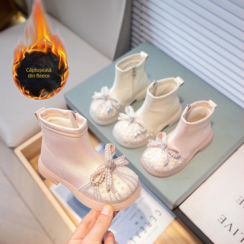 Botosei Martin pentru fete, piele artificială, talpă din cauciuc, căptușeală PU, înălțime joasă a tubului