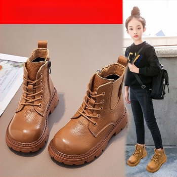 Ghete Martin pentru copii – exterior din piele de vită; fermoar lateral; talpă din cauciuc; branț EVA; gleznă joasă