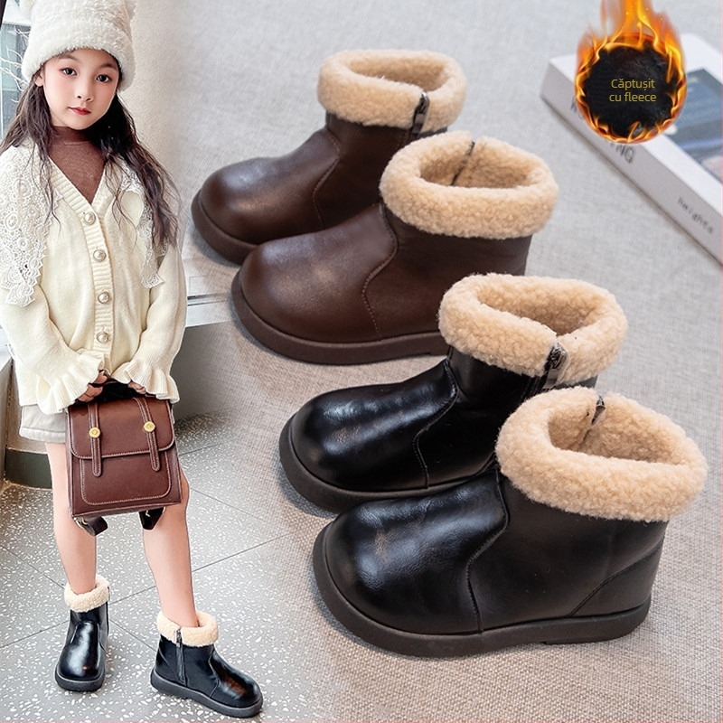 Cizme Martin pentru copii - iarnă 2025, exterior din piele artificială, talpă PVC, fermoar lateral, glezna joasă