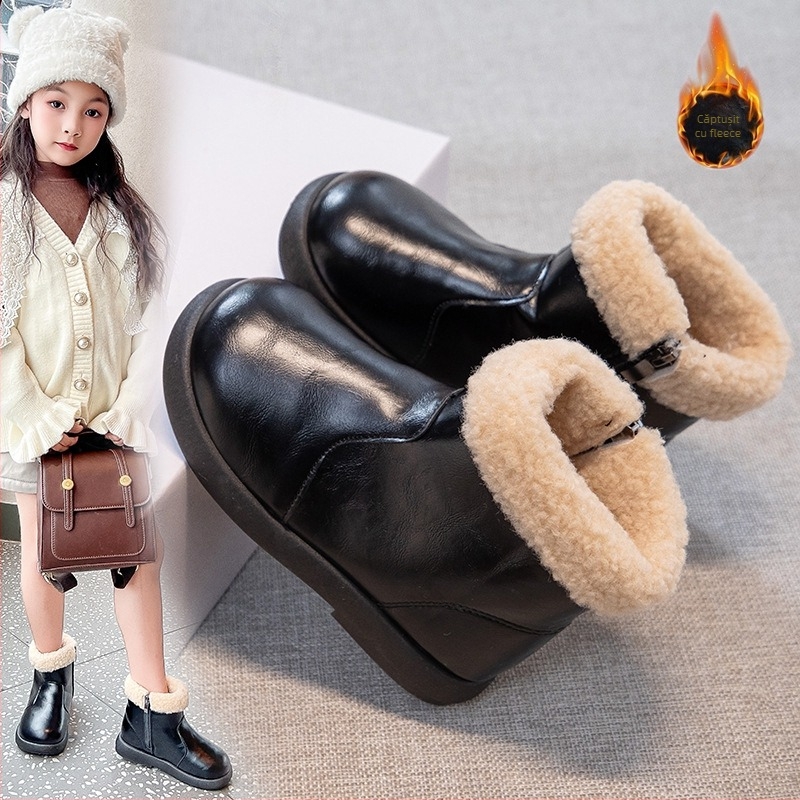 Cizme Martin pentru copii - iarnă 2025, exterior din piele artificială, talpă PVC, fermoar lateral, glezna joasă
