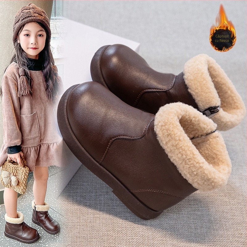 Cizme Martin pentru copii - iarnă 2025, exterior din piele artificială, talpă PVC, fermoar lateral, glezna joasă