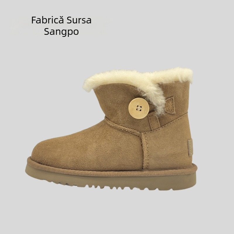 Ghete de iarnă pentru copii, căptușite cu blană, piele de vită, talpă EVA, gleznă scurtă, toc 1–3 cm